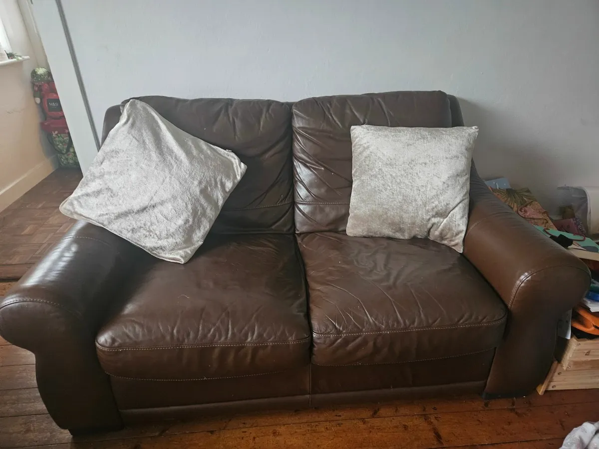 Brown Leather 2 Seater Sofa