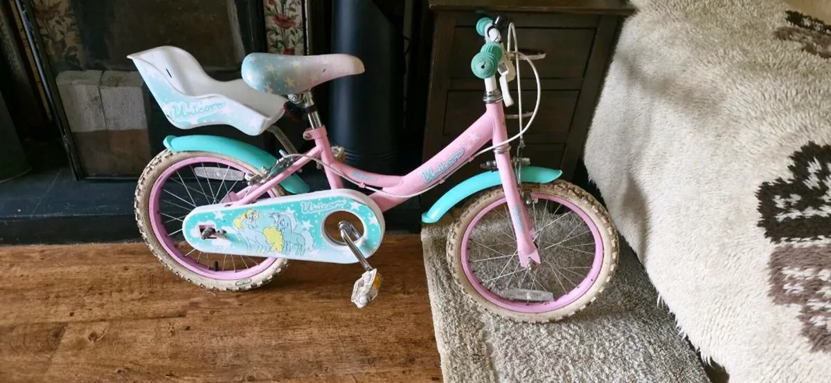 16 Inch Unicorn Bike with Doll Carrier Pink - Image 2