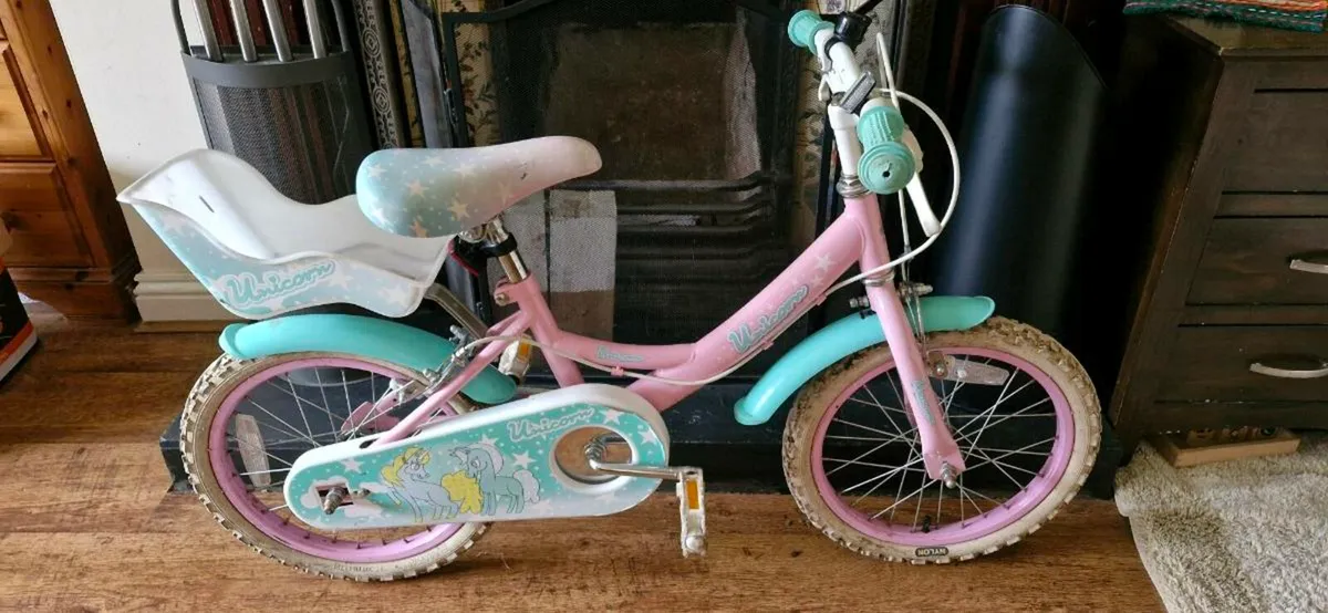 16 Inch Unicorn Bike with Doll Carrier Pink - Image 3