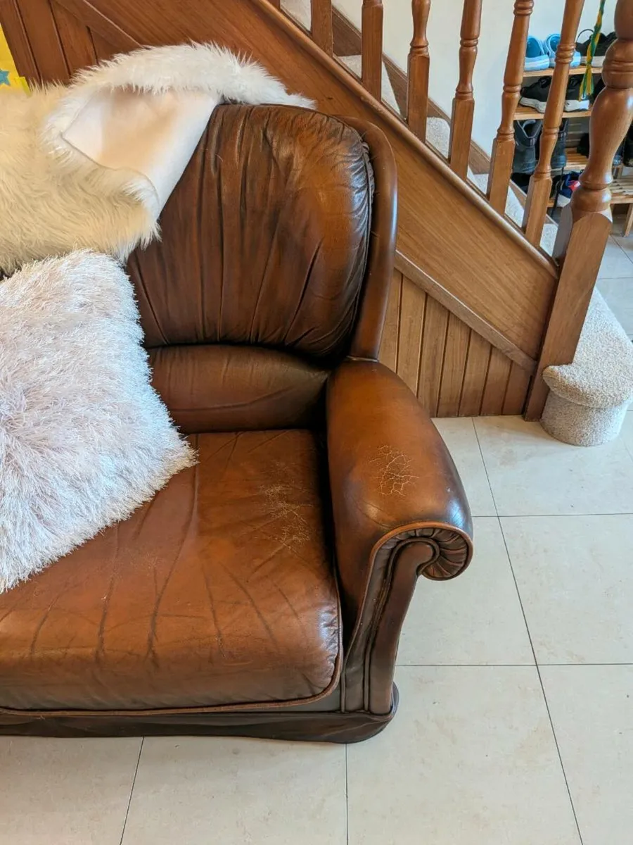 Leather 3 seater couch for sale - Image 2