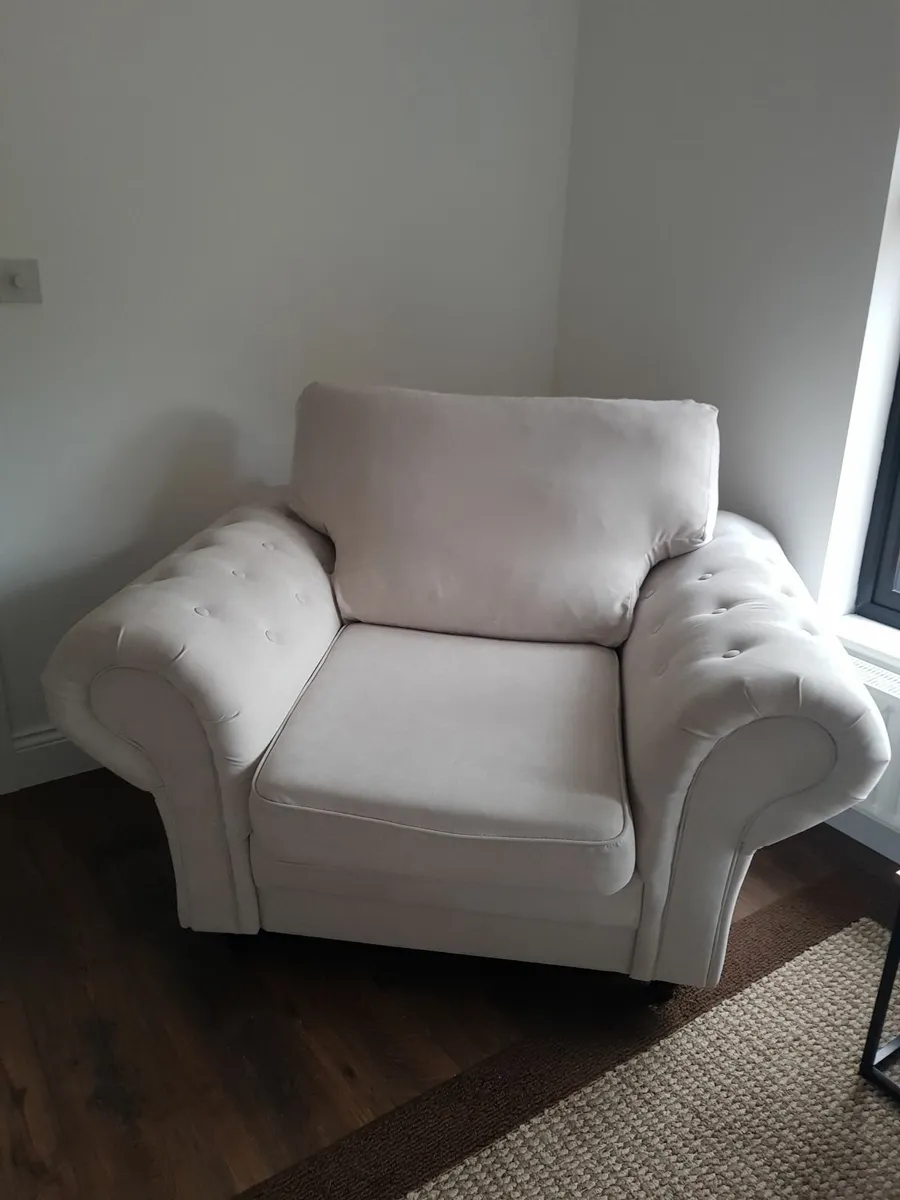 Cream 2 + 1 Seater Sofa and Footstool with storage - Image 2
