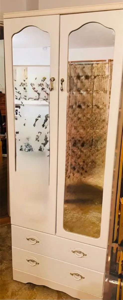 Neat white wardrobe with double mirror - Image 1