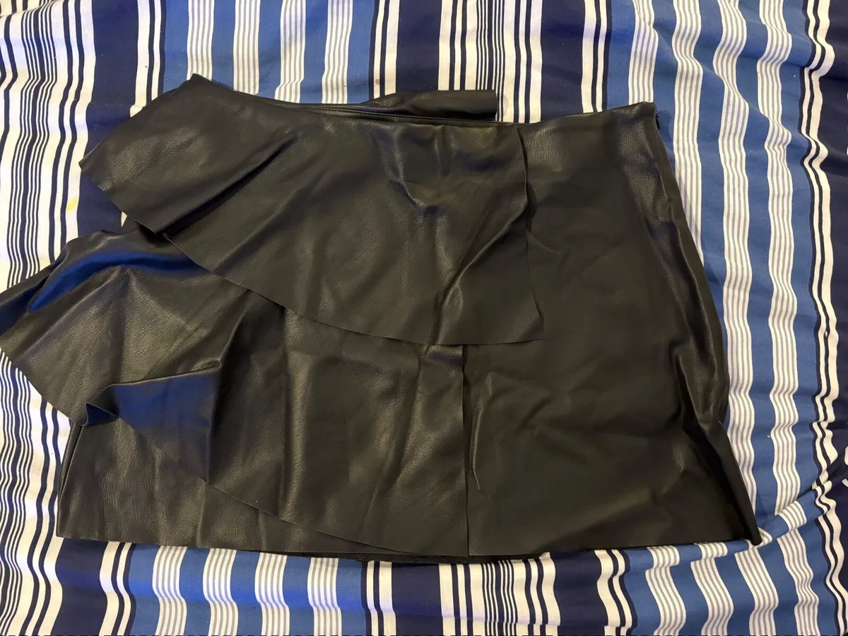 Zara women’s partially ruffled faux leather skirt - Image 1