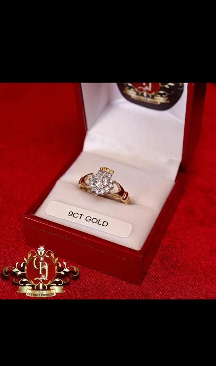 9CT gold Claddagh Ring with Cubic Zirconia - Image 2