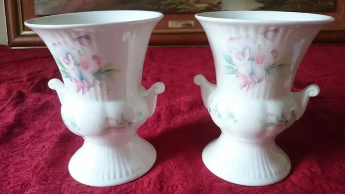 Pair Of Aynsley Little Sweetheart Bone China Vases - Image 1