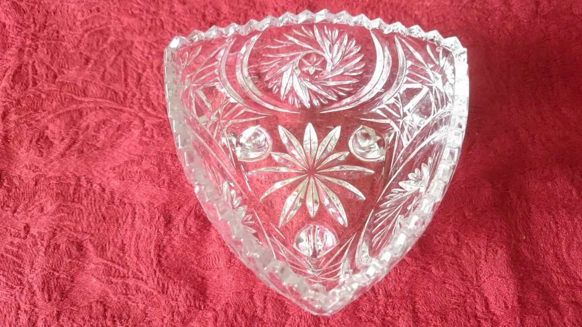 Triangular Cut Crystal Glass Footed Jewelry Dish - Image 2
