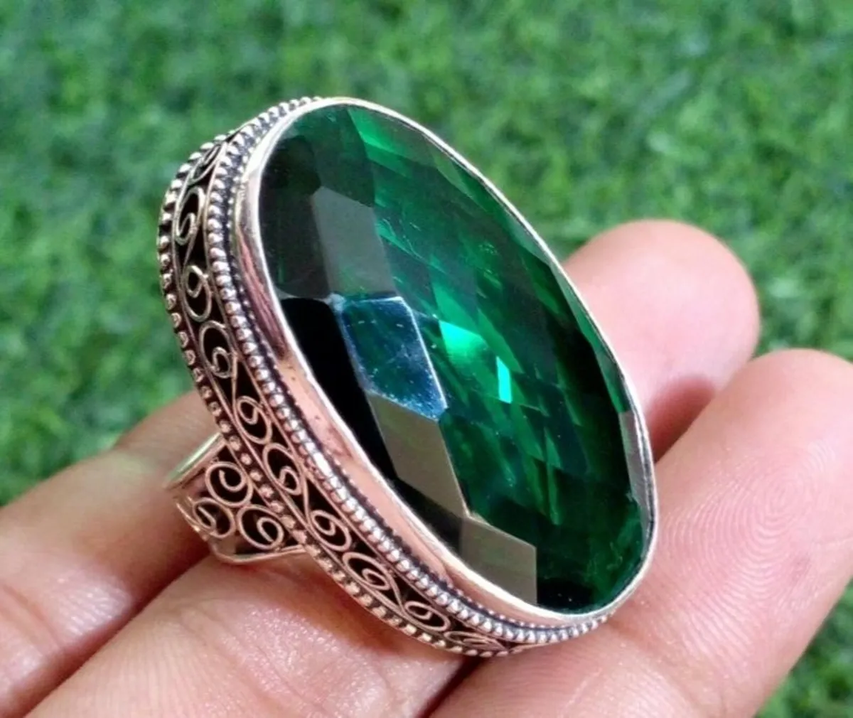 Beautiful Large Statement Emerald Ring - Image 3
