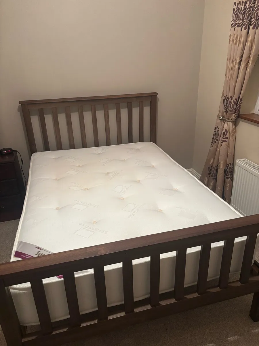 Mahogany double bed frame and mattress for sale - Image 1