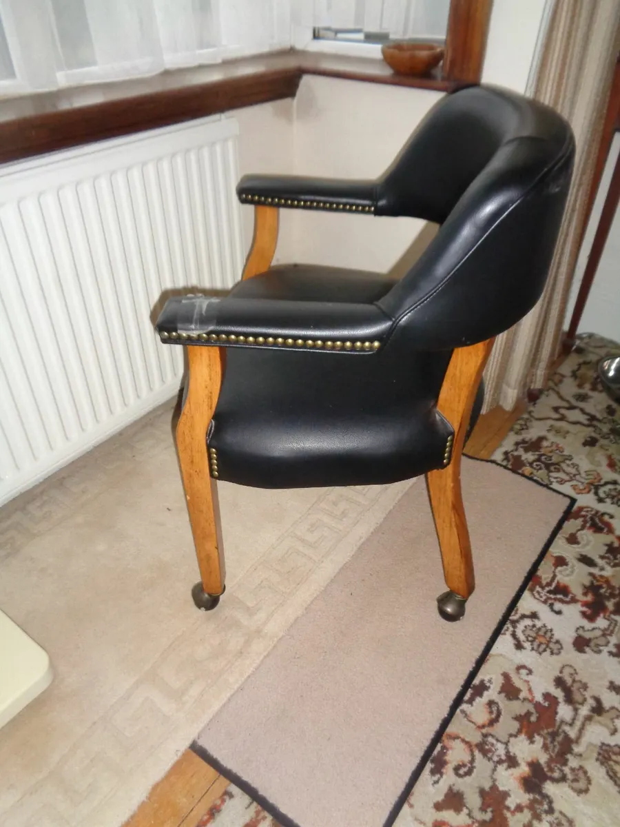 Vintage Faux Leather Arm Chair with Castors - Image 2