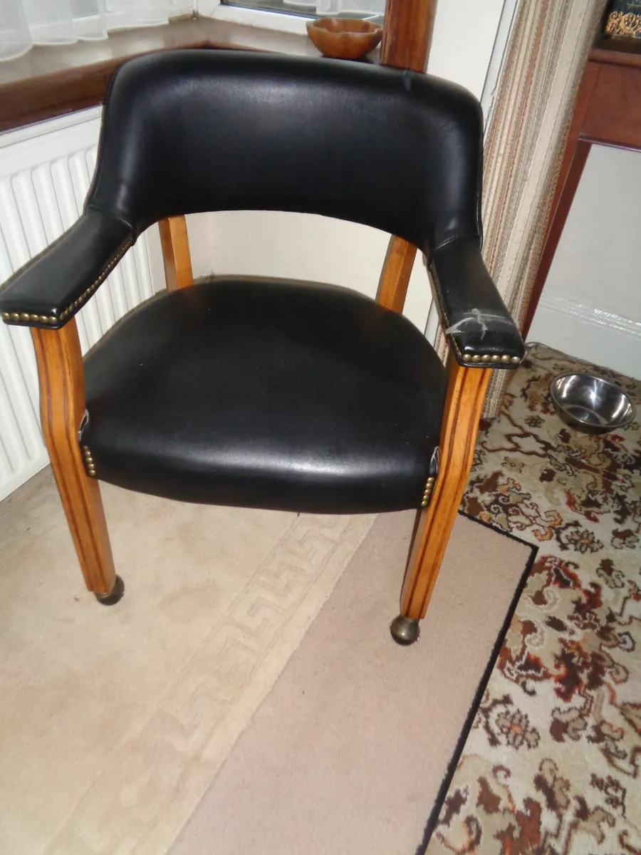 Vintage Faux Leather Arm Chair with Castors - Image 1