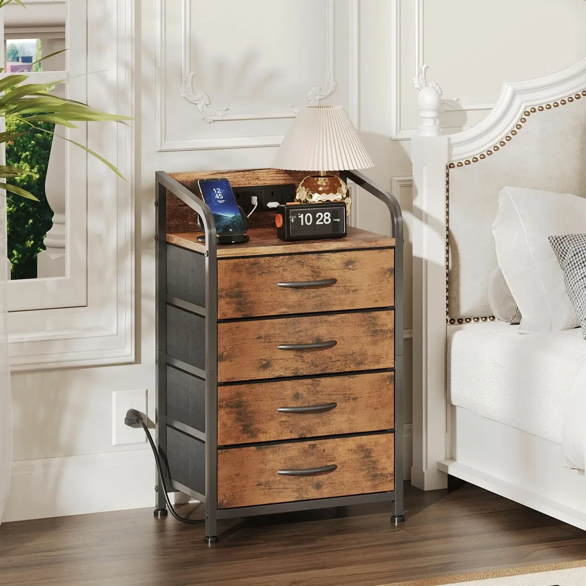 Bedside Table Cabinet with Drawers and Charging - Image 1