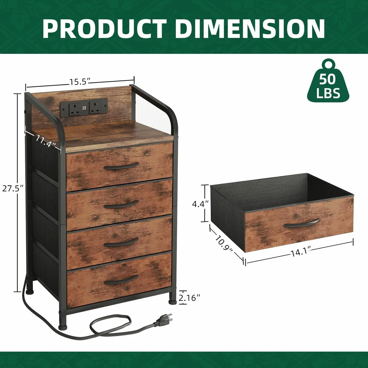 Bedside Table Cabinet with Drawers and Charging - Image 2
