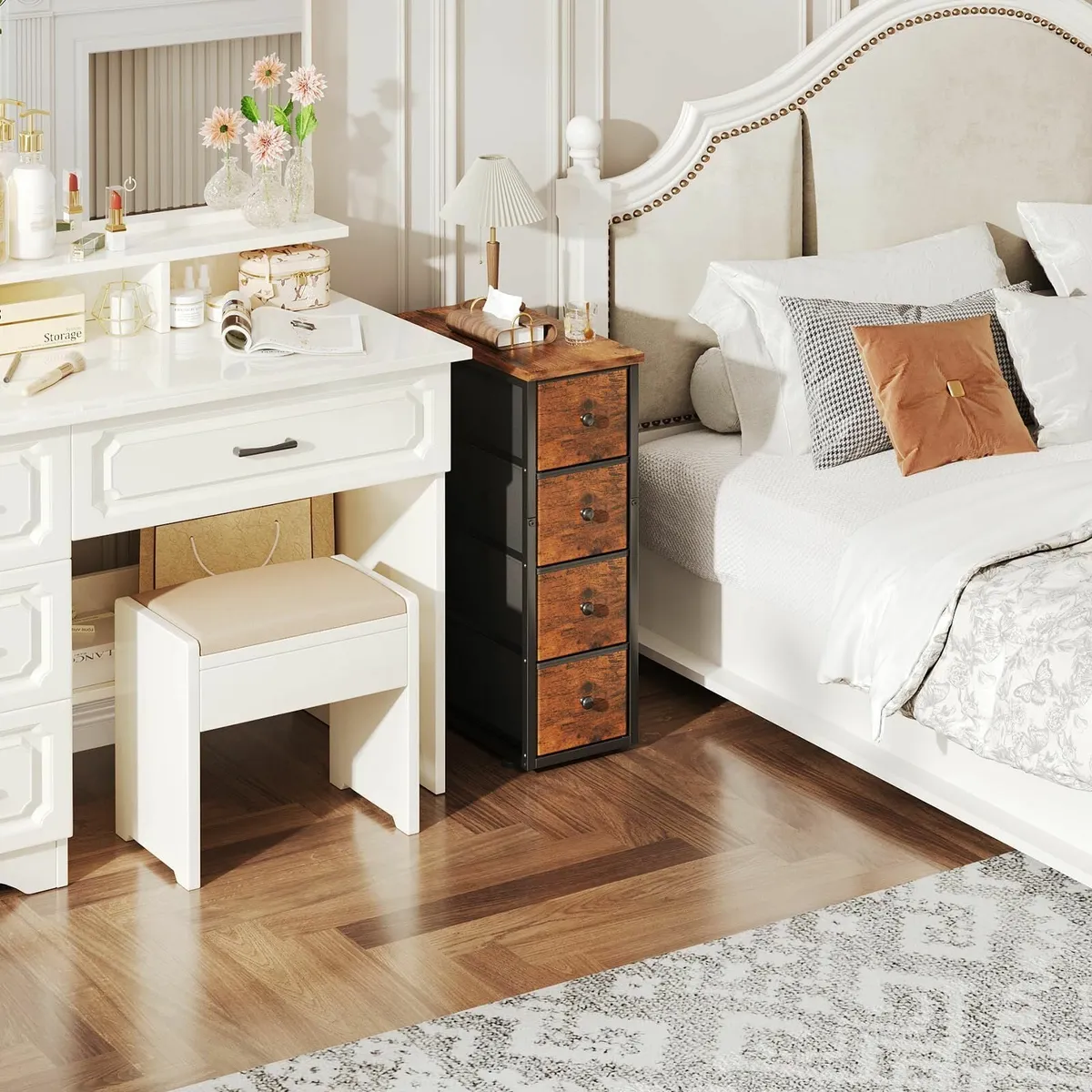 Narrow 5 Drawers Chest Dresser Bedroom Fabric - Image 2