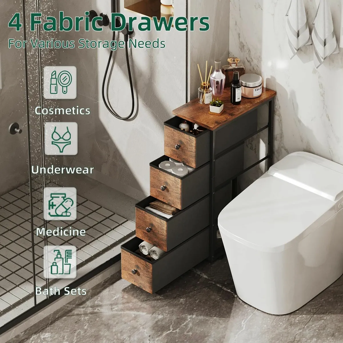 Narrow 5 Drawers Chest Dresser Bedroom Fabric - Image 4