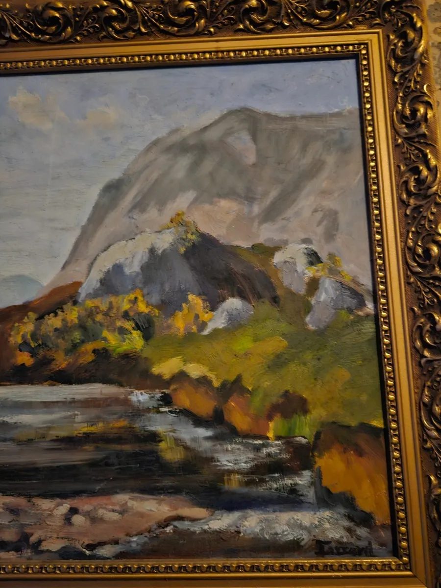 Vintage Oil on Canvas Picture Gone Fishing - Image 2