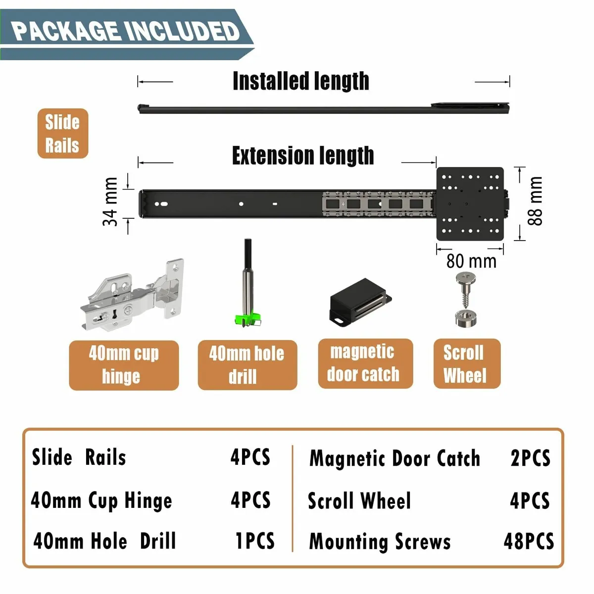 Cabinet Pocket Door Slide Hardware Kit 24/600mm - Image 3