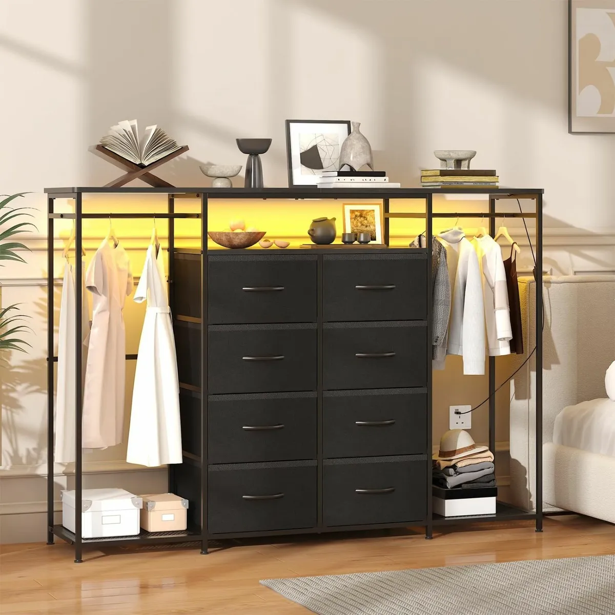 8-Drawer Dresser for Bedroom with Hanging Rack - Image 1