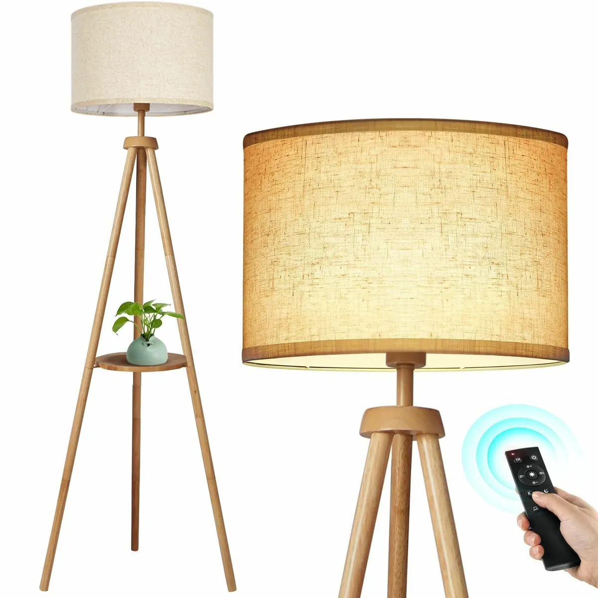 Solid Wooden Tripod Floor Lamp Bulb Included - Image 1