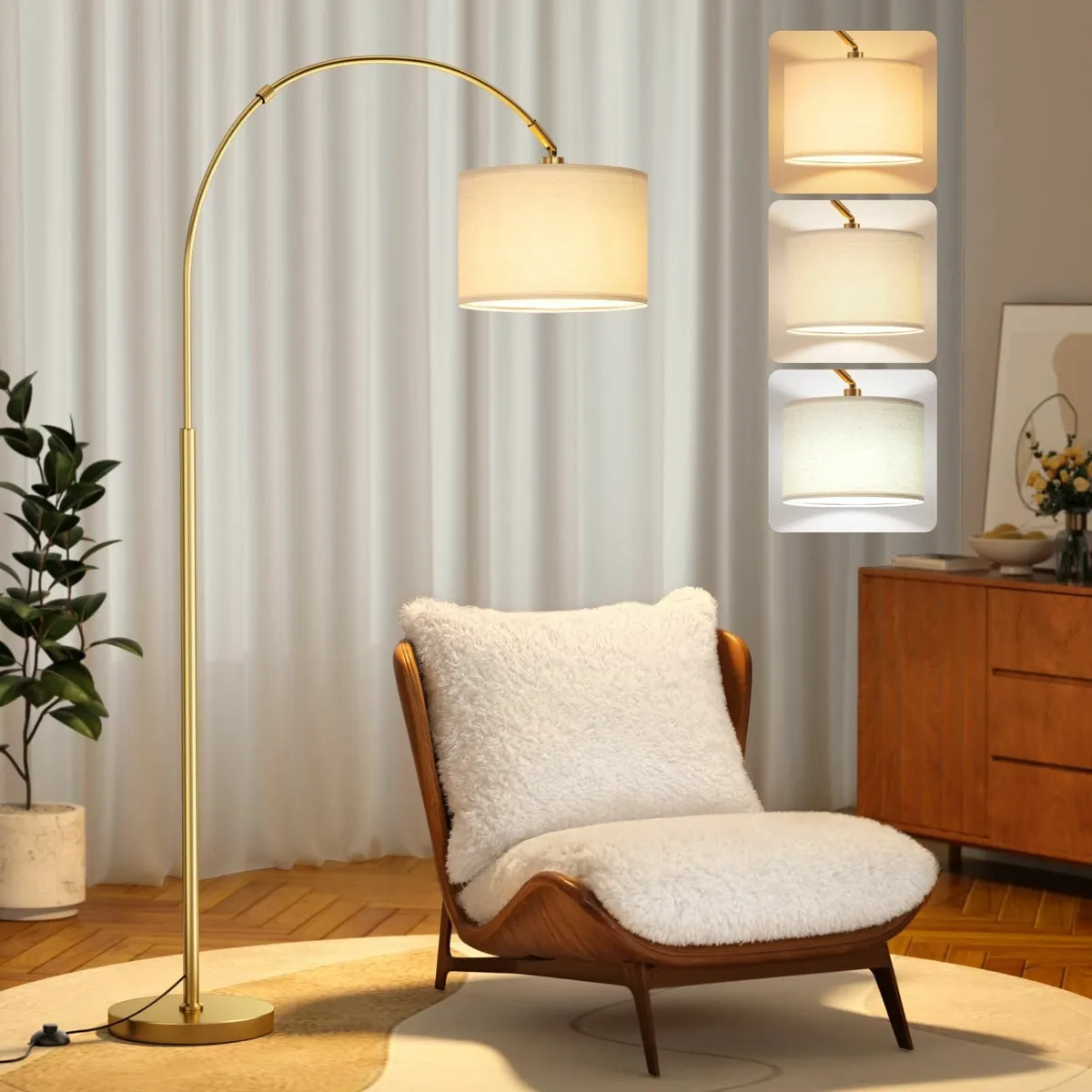 Arc Floor Lamp Gold Standing with Remote Control - Image 1