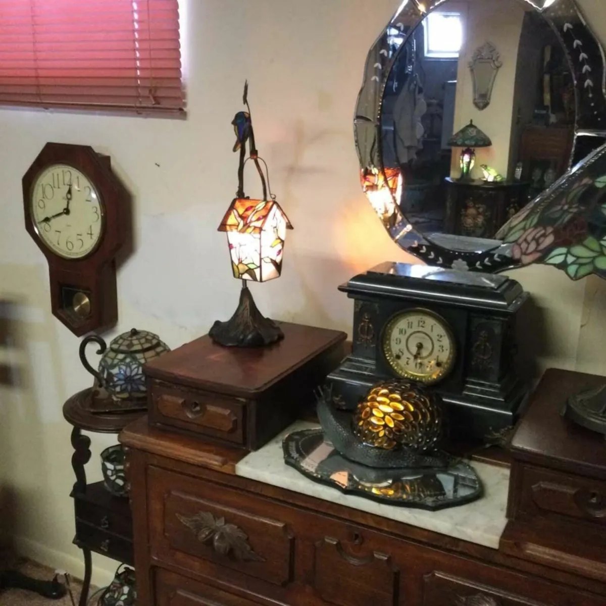 Tiffany Style Stained Glass Birdhouse Table Lamp - Image 2