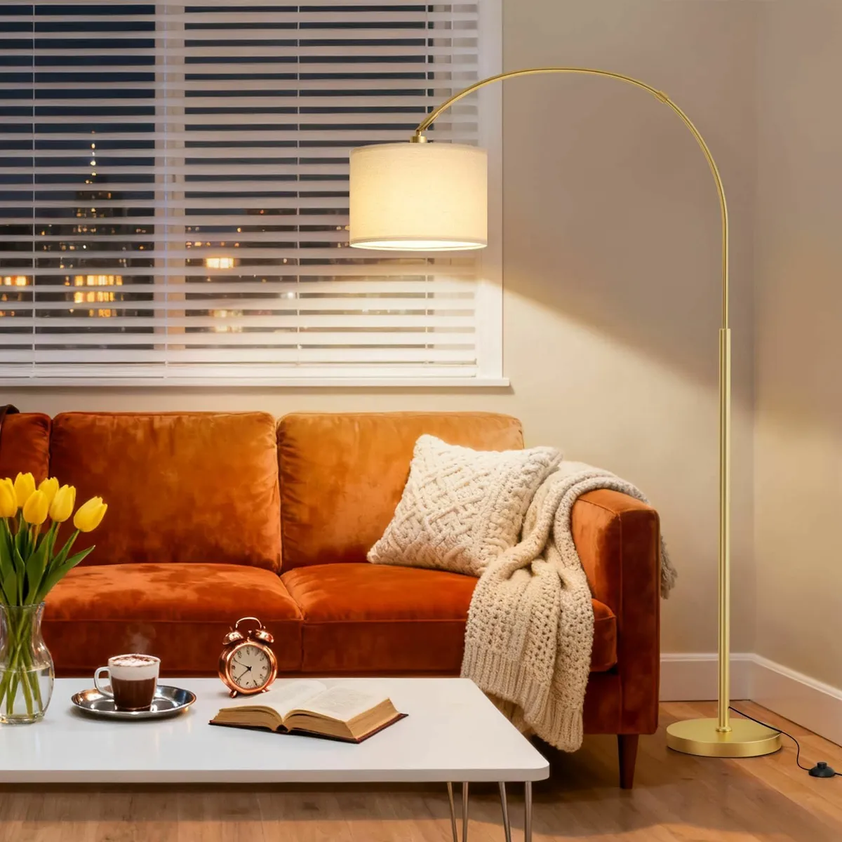 Arc Floor Lamp Gold Standing with Remote Control - Image 2