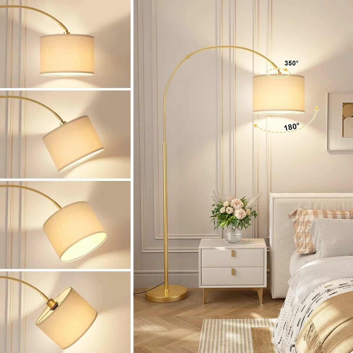 Arc Floor Lamp Gold Standing with Remote Control - Image 3