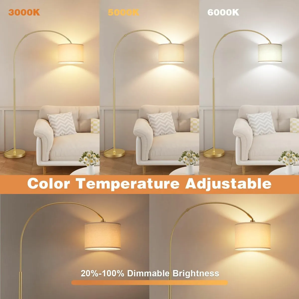 Arc Floor Lamp Gold Standing with Remote Control - Image 4