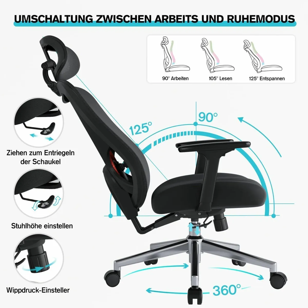 Ergonomic Office Chair - Computer Desk with - Image 4