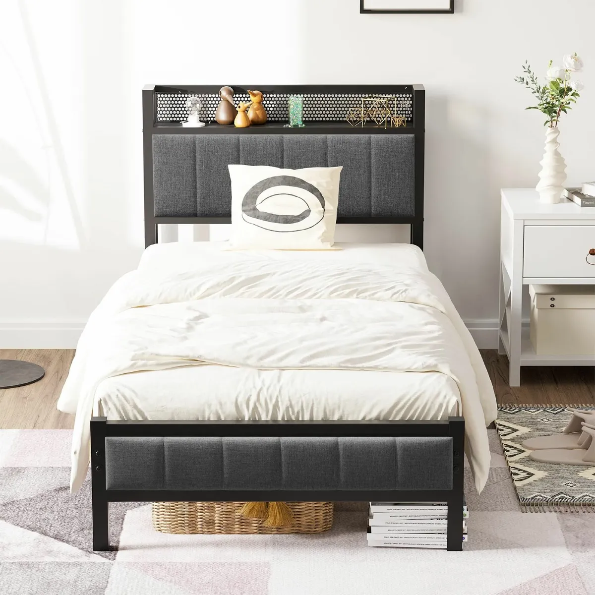 3ft Single Bed Frame With Storage Headboard - Image 1