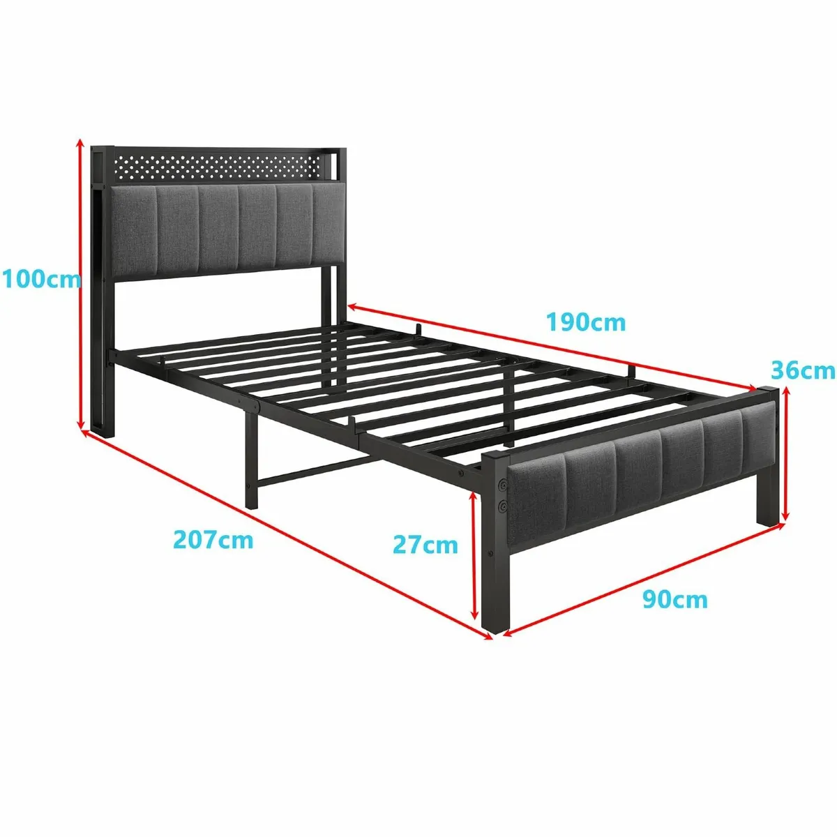 3ft Single Bed Frame With Storage Headboard - Image 2