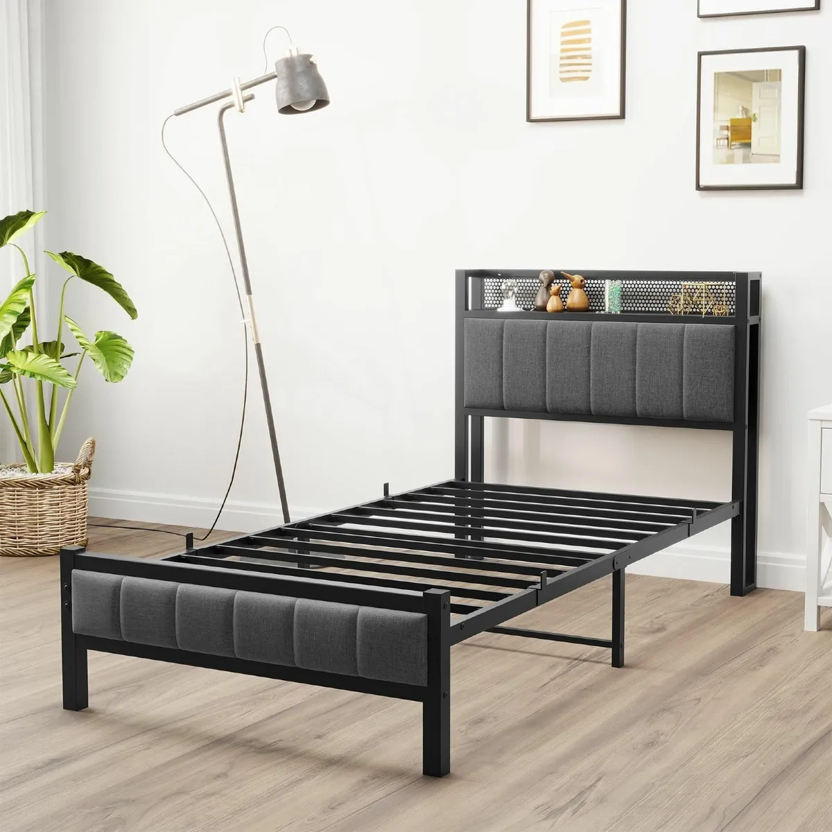 3ft Single Bed Frame With Storage Headboard - Image 4