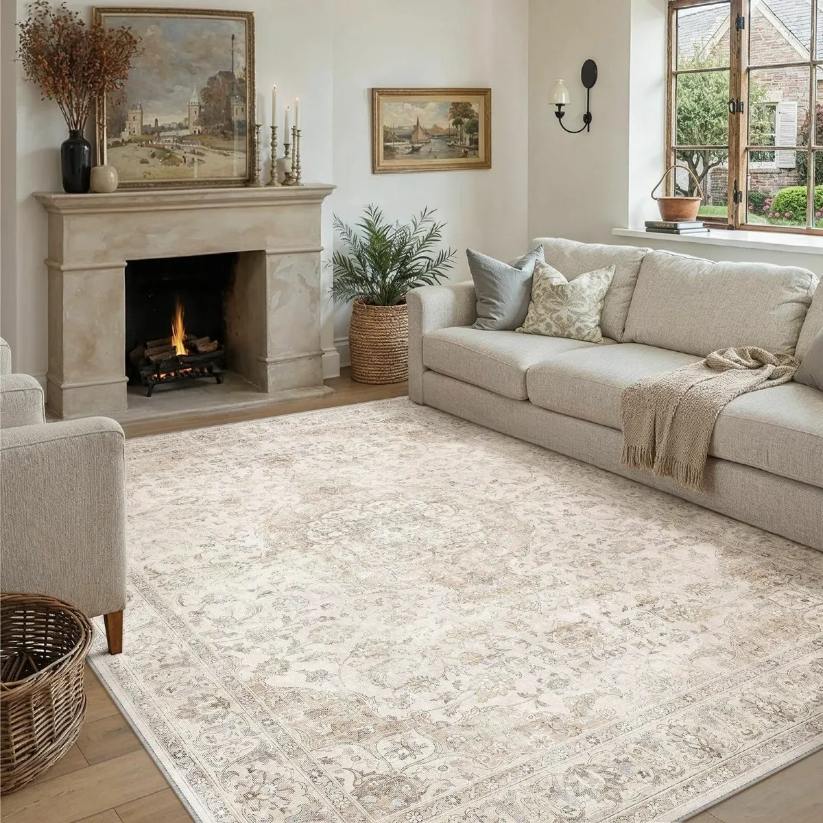 Beige Rugs Living Room 200x300cm Vintage Machine - Image 1