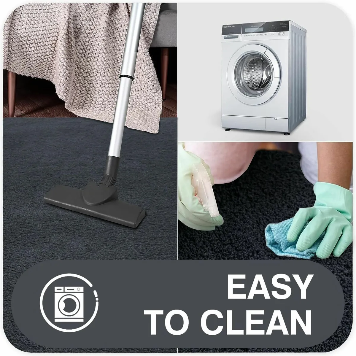 Large Area Rug 200x300 cm Grey Modern Fluffy High - Image 4