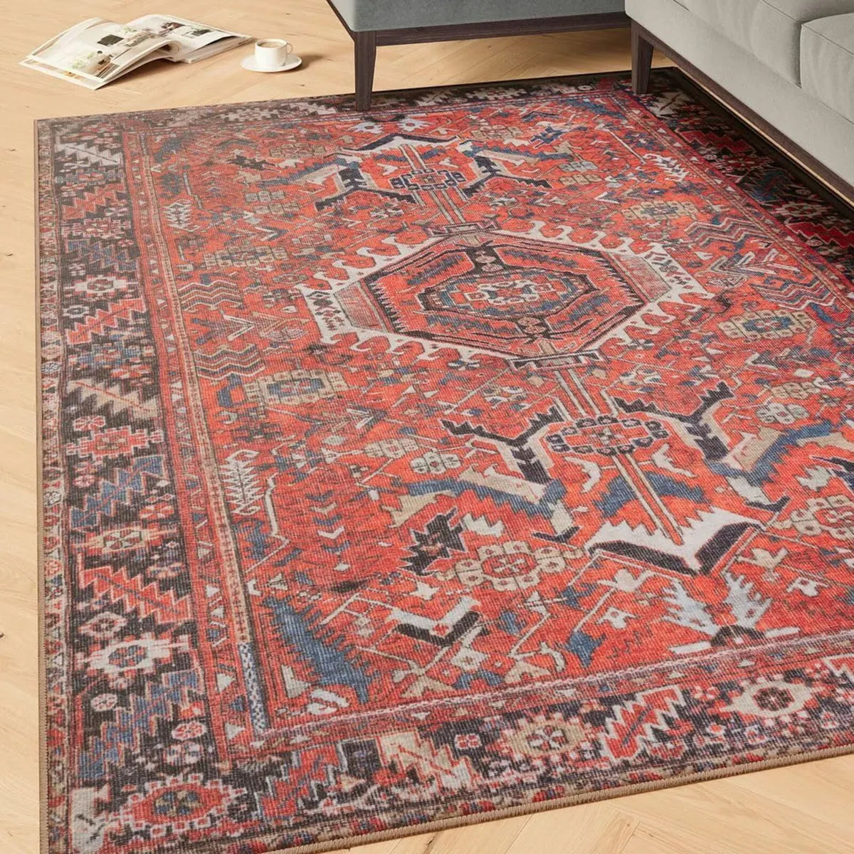 Machine Washable Vintage Red Cotton Rugs Eastern - Image 1