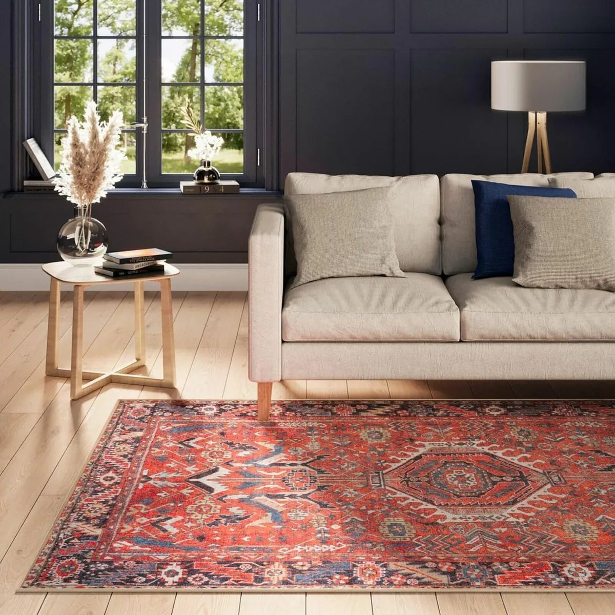 Machine Washable Vintage Red Cotton Rugs Eastern - Image 2