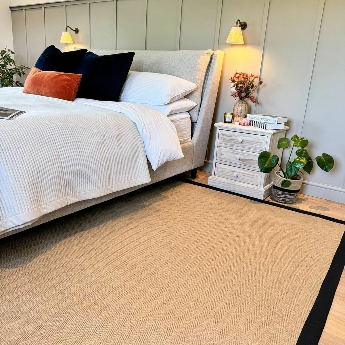 Jute Black Cotton Bordered Rugs Brown Beige - Image 1