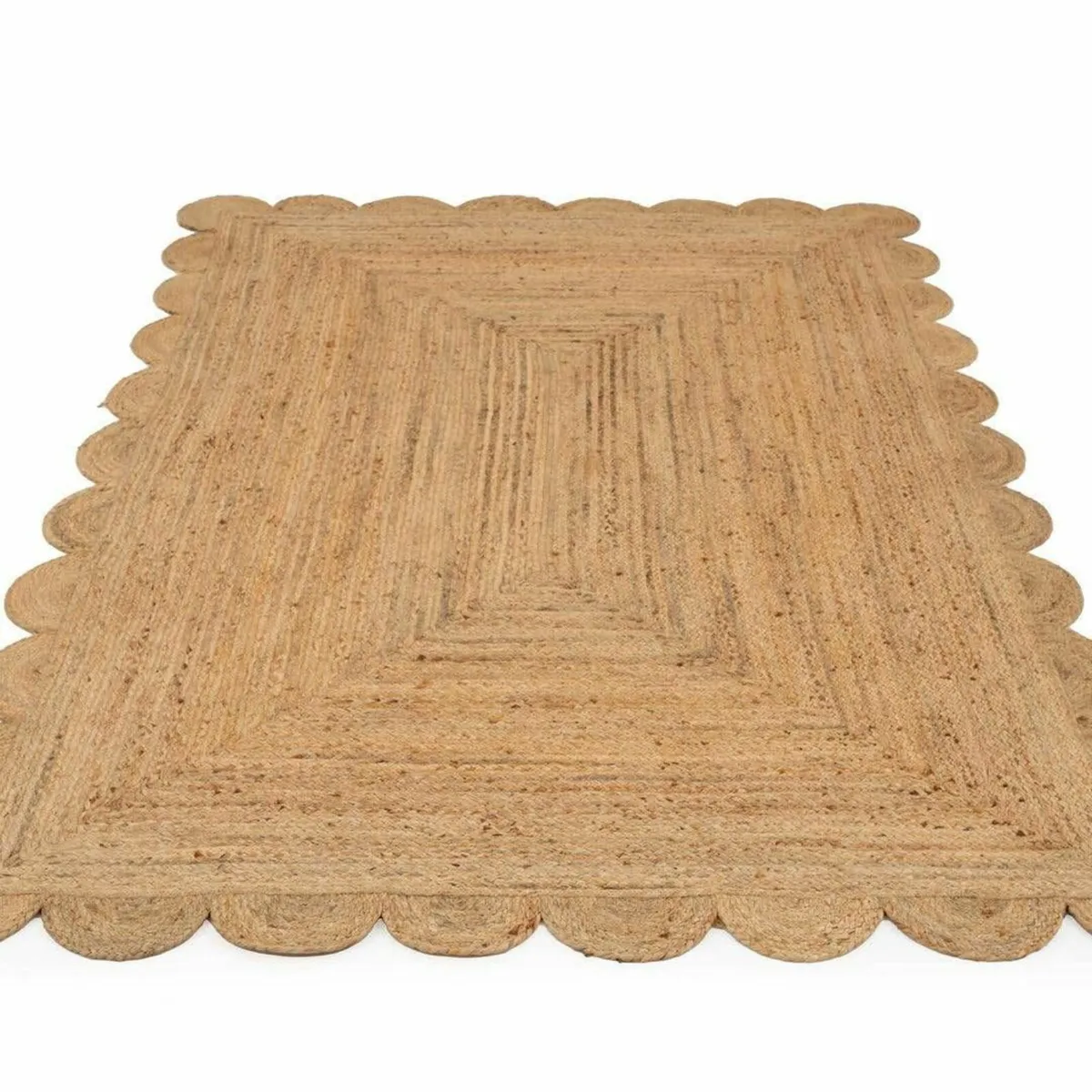 Scalloped Jute Rug Natural Beige Rustic Curved - Image 3