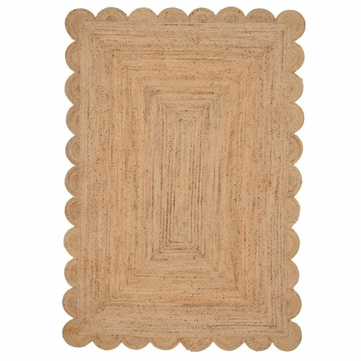 Scalloped Jute Rug Natural Beige Rustic Curved - Image 2