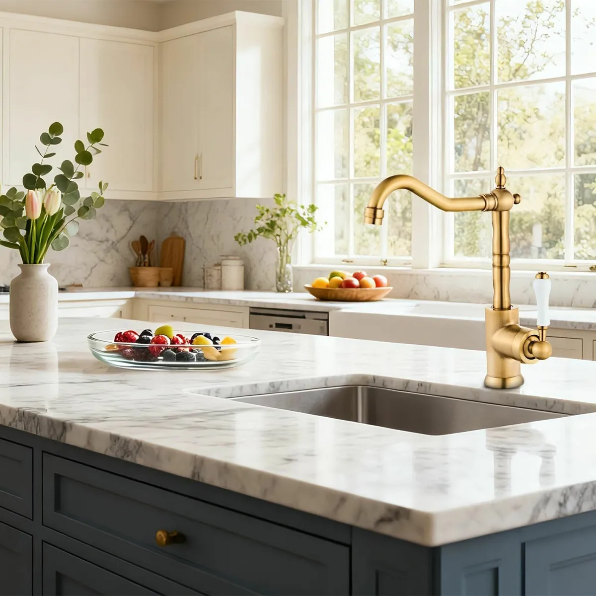 Antique Brass Kitchen Sink Faucet Single Handle - Image 2