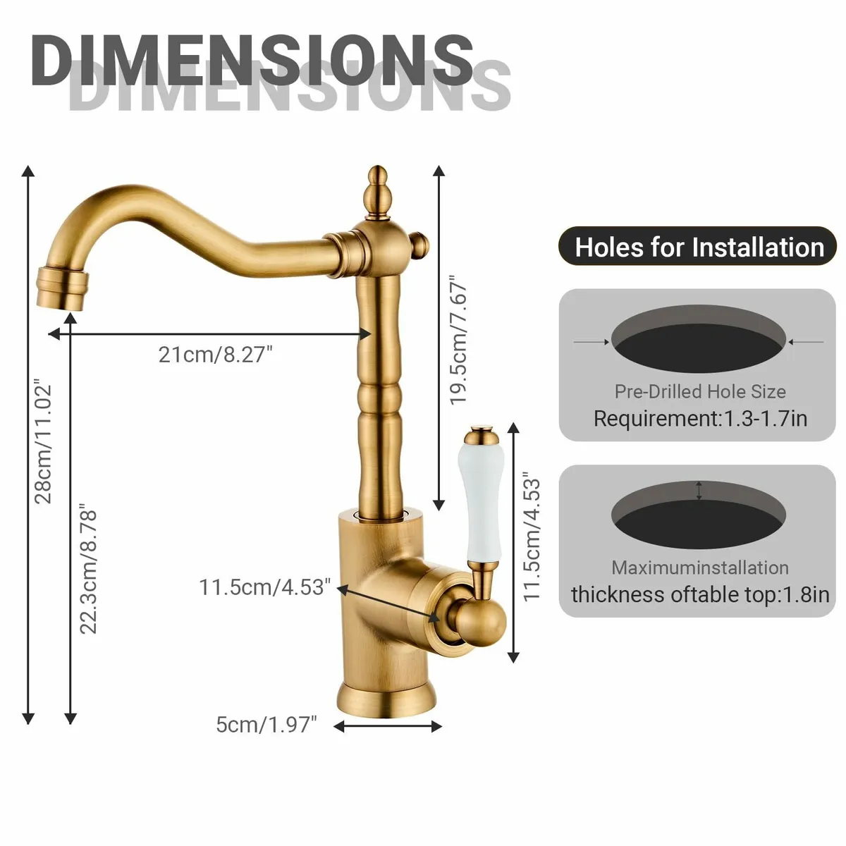 Antique Brass Kitchen Sink Faucet Single Handle - Image 3