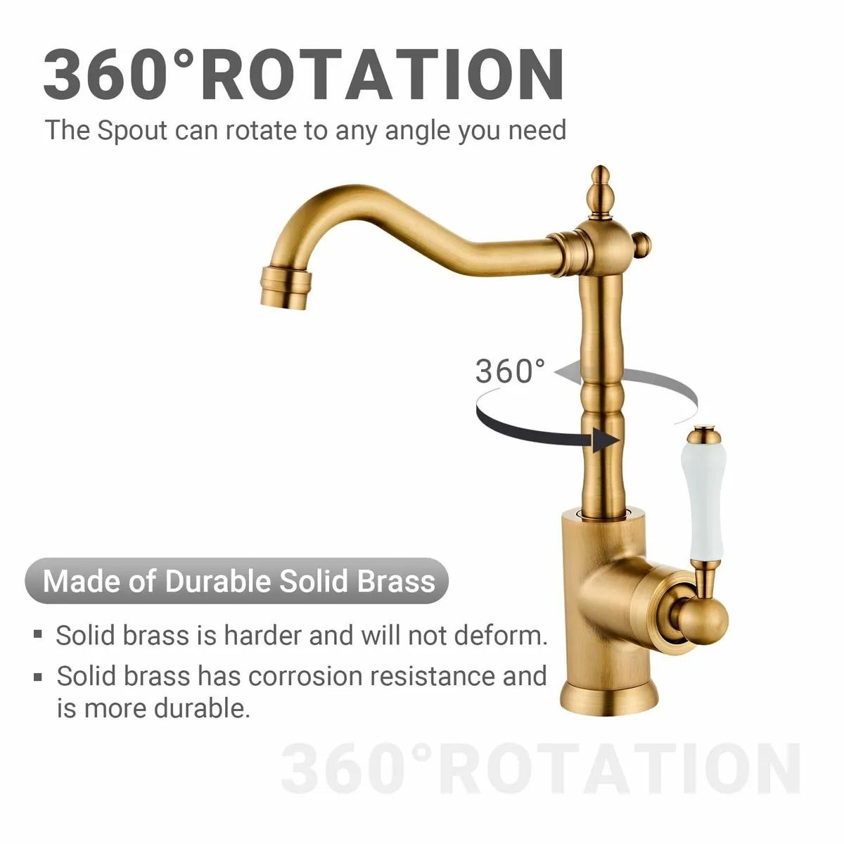 Antique Brass Kitchen Sink Faucet Single Handle - Image 4