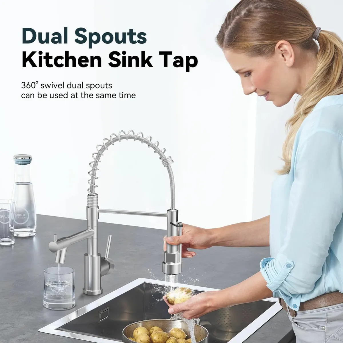 Professional Kitchen Tap High Arc Taps with Pull - Image 4