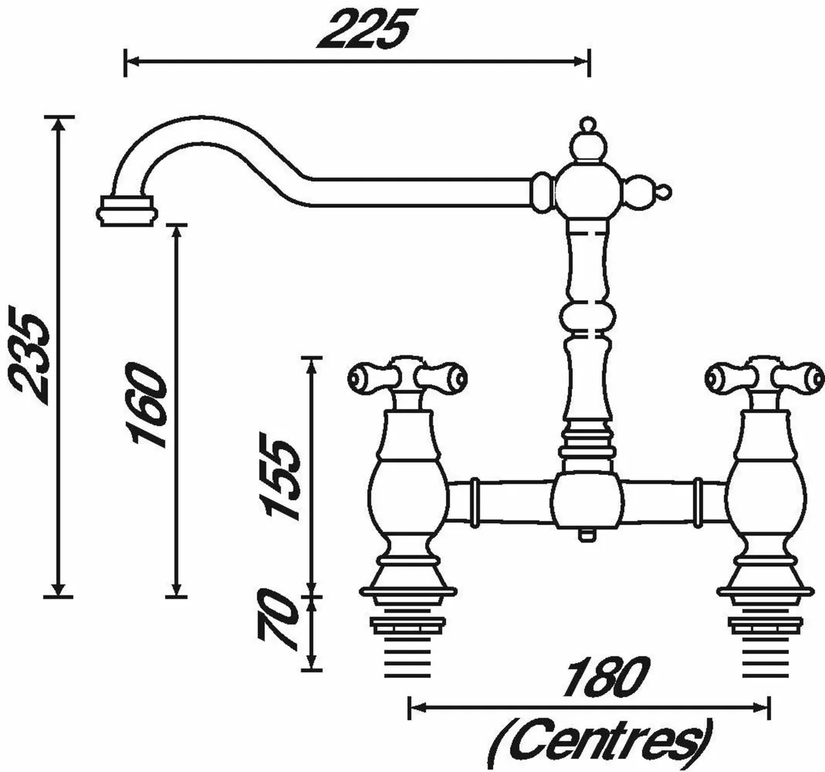 K BRSNK C Colonial Bridge Kitchen Sink Mixer Tap - Image 3