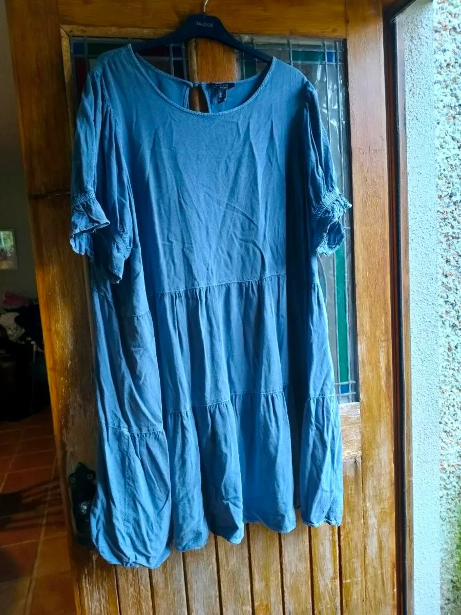 New look Curves Denim tiered smock dress, mid slee - Image 1