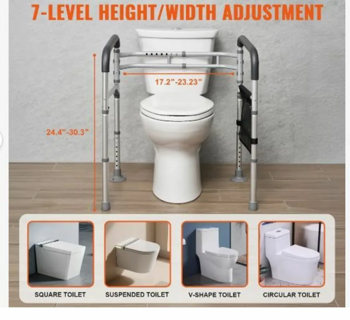 Toilet Safety Rail, 300 LBS Foldable Toilet Seat - Image 3