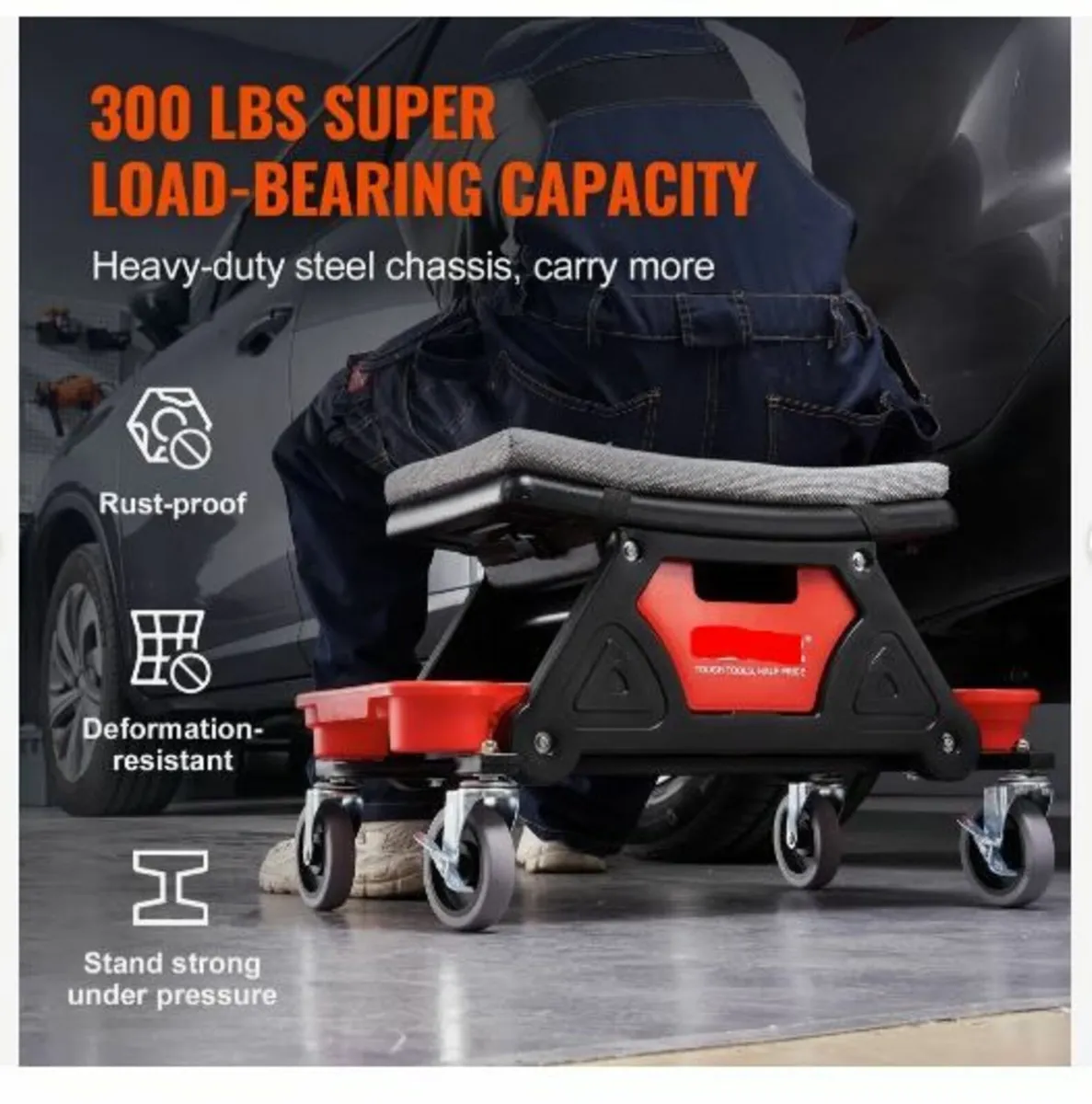 Mechanics Stool, 136.1kg Capacity Rolling - Image 2