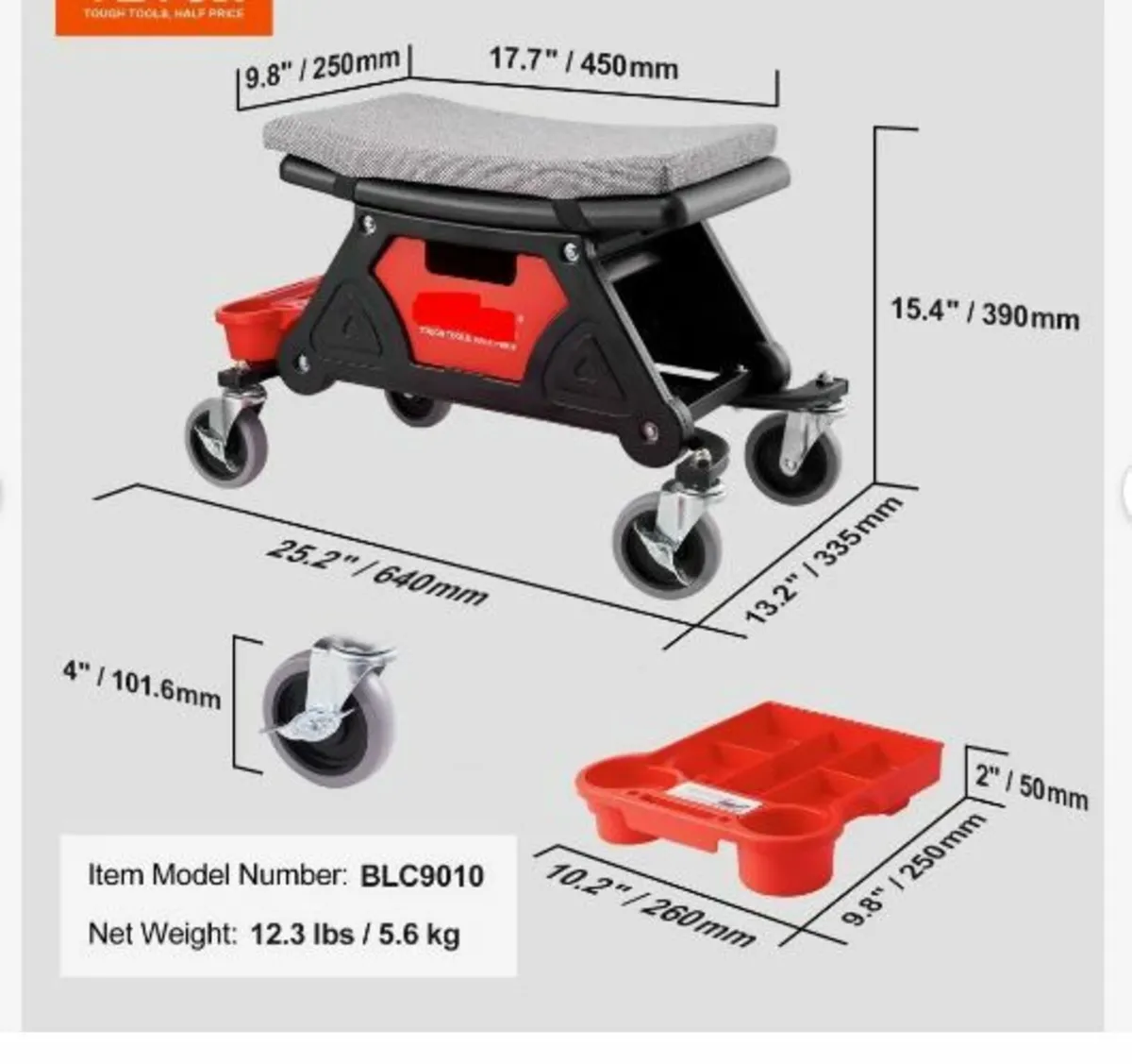 Mechanics Stool, 136.1kg Capacity Rolling - Image 4