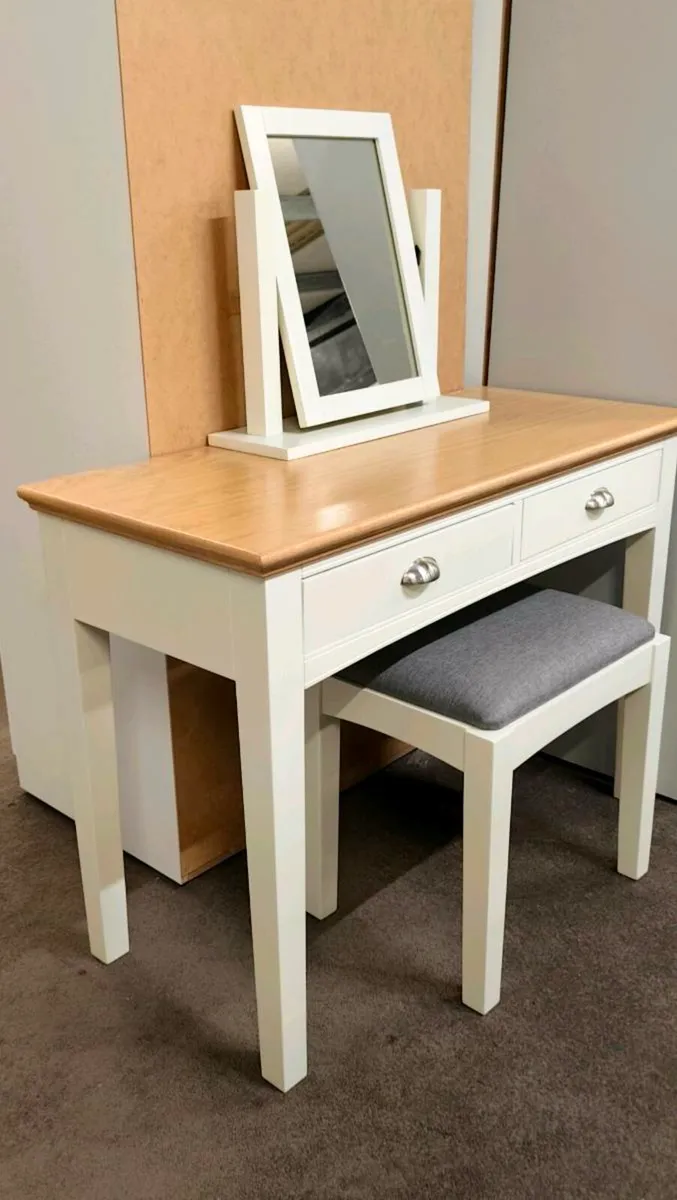 Vanity Dresser Set - Table Mirror and Stool - Image 3