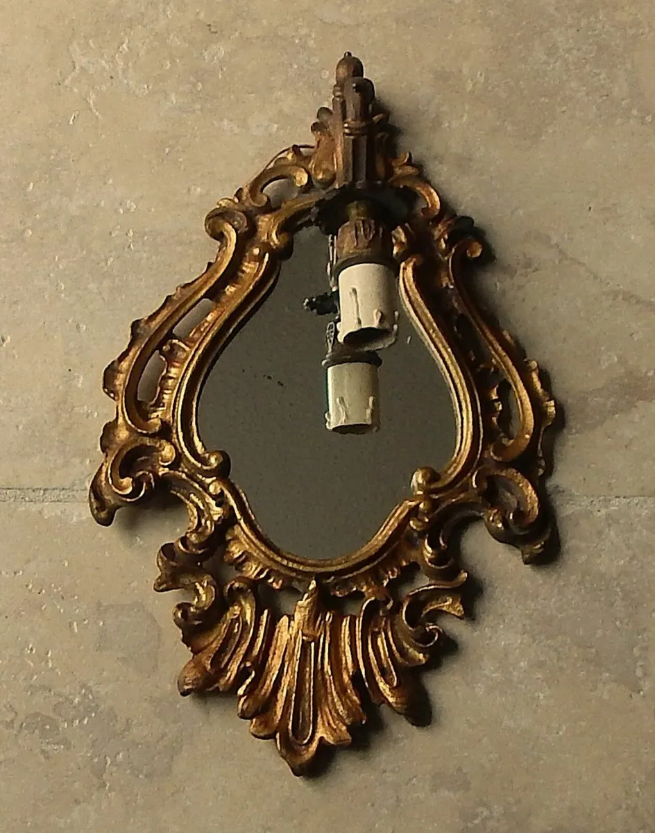 Vintage French Solid Brass Baroque Mirror Sconce - Image 2