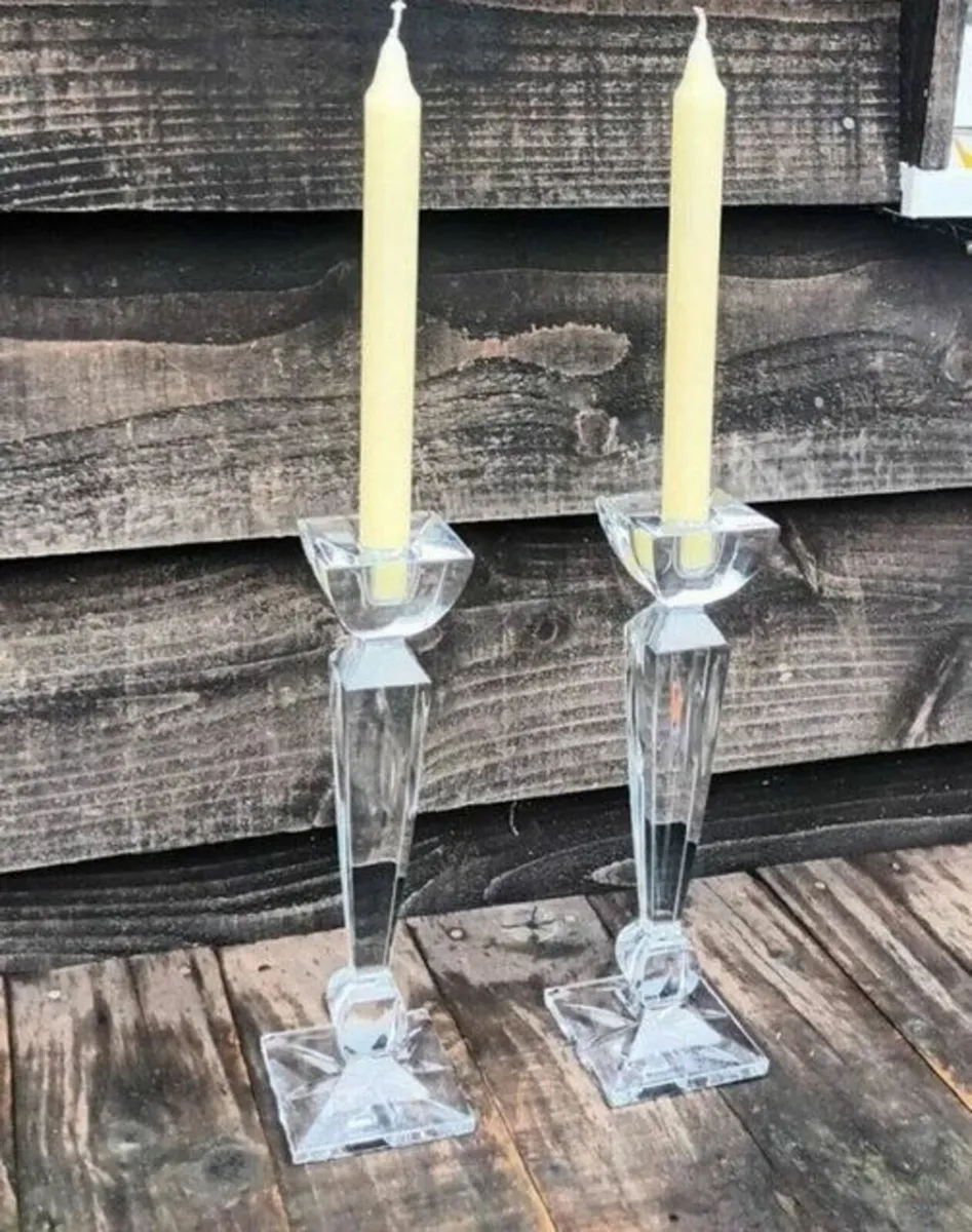 Vintage Pair Galway Crystal Candlesticks - Image 2